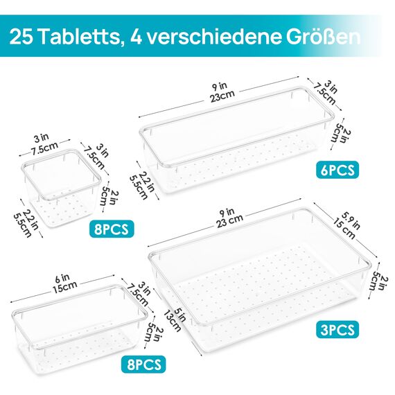 Vtopmart 25 Stücke Schubladen Organizer mit 4 Größen, Make up Ordnungssystem, Schminktisch Organizer Einsetzbar für Makeup, Küchen, Badezimmer, Büro, Schminktisch