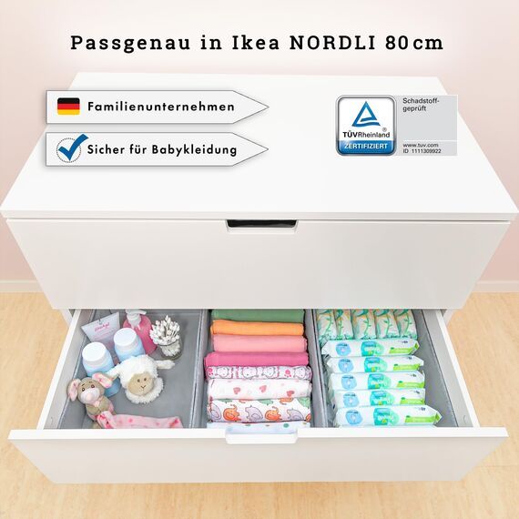SIMPLE JOY® NORDLI Box für ikea Kommode; DAS ORIGINAL; passgenau; Stabiler Boden; Schubladen Ordnungssystem, für T-Shirts, Kinderkleidung, Spielzeug; Wickelkommode-Organizer, 3er Set