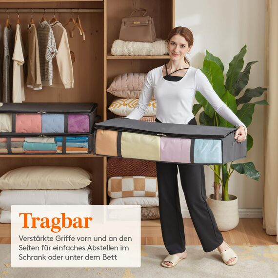 Lifewit 6 Stück 75L Unterbett Aufbewahrungsbox, Faltbare Unterbettkommode Aufbewahrungstasche Storage Boxes mit Deckel, Unterbett Aufbewahrung für Kleider Unterbett Kleiderschrank, Grau