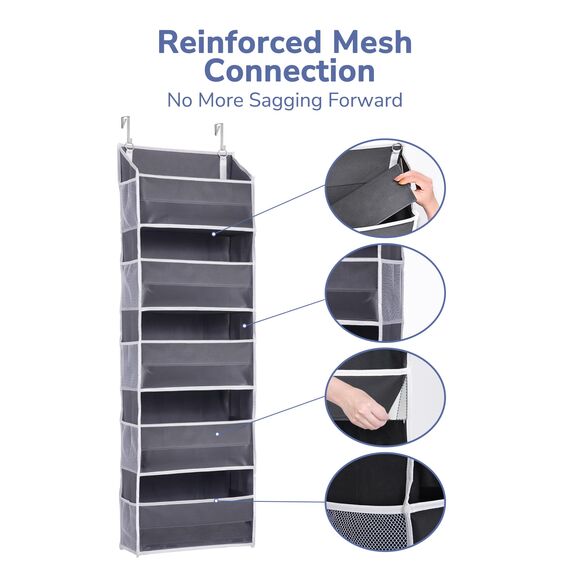ULG Tür-Organizer, 1 Pack, 5 große Taschen, 10 Mesh-Seitentaschen, 20 kg Tragkraft, für Spielzeug, Schuhe, Windeln, Dunkelgrau