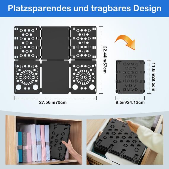BoxLegend V3 Faltbrett Für Kleidung Hemden Hosen Wäsche Kinder und Erwachsen T Shirt Faltbrett Verstelltbar Wäschefaltbrett Hemdenfalter (Schwarz)