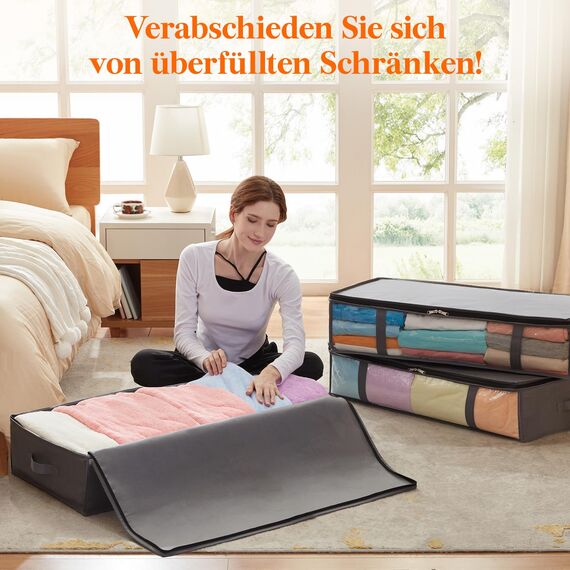 Lifewit 6 Stück 90L Unterbett Aufbewahrungsbox, Faltbare Unterbettkommode Aufbewahrungstasche Storage Boxes mit Deckel, Unterbett Aufbewahrung für Kleider Unterbett Kleiderschrank, Grau
