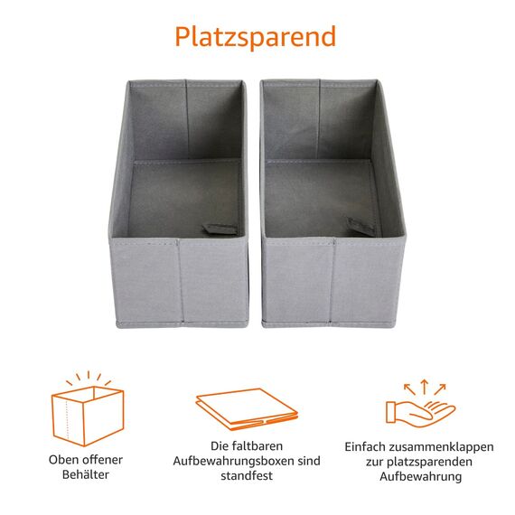 Amazon Basics Schubladen-Organizer/Ordnungssystem für Kleidung - Faltbar für Garderobe Schlafzimmer oder Küche, 6 Stück, Grau