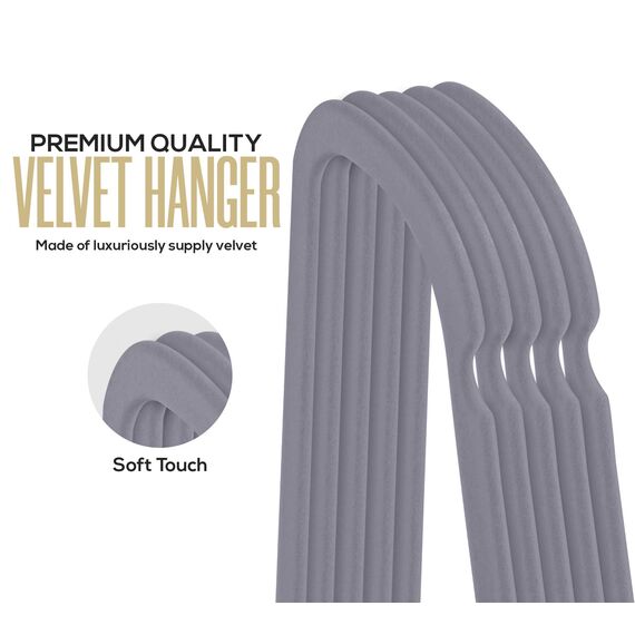 Utopia Home - Antirutsch-Kleiderbügel aus Samt - rutschfeste und strapazierfähige Kleiderbügel aus Samt mit Krawattenhalter - Stark genug, Jacken und Pullover zu halten (Grau, 50er-Pack)