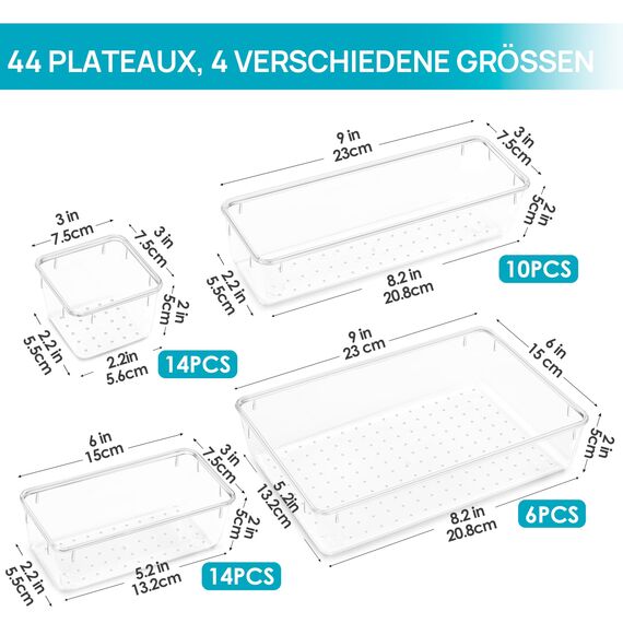 Vtopmart 44 Stücke Schminktisch Organizer mit 4 Größen, Schubladen Organizer, Schubladen Ordnungssystem für Makeup, Küchen, Badezimmer, Büro