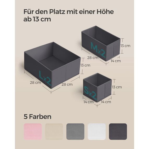 SONGMICS Aufbewahrungsbox für Schublade, 6er Set, Schubladen Organizer, Faltbox, Unterwäsche Organizer, Stoffbox für Socken, Unterwäsche, BHs, Krawatten und Schals, schiefergrau RDZ06G