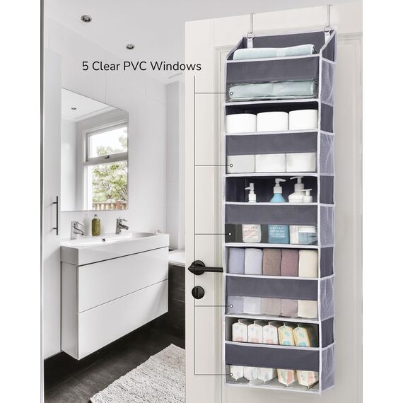 ULG Tür-Organizer, 1 Pack, 5 große Taschen, 10 Mesh-Seitentaschen, 20 kg Tragkraft, für Spielzeug, Schuhe, Windeln, Dunkelgrau