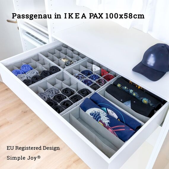 SIMPLE JOY® PAX100 Organizer für ikea Kleiderschrank; DAS ORIGINAL; passgenau; Stabiler Boden; Schubladen Ordnungssystem für Socken, BHs, Unterwäsche, Krawatten; 6er Set