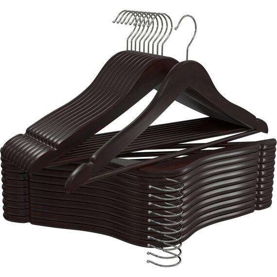 Utopia Home Rutschfeste Premium-Holz-Kleiderbügel mit runder Hosenstange und Schulterrillen – 360 Grad drehbarer Haken, langlebig & schmal, Anzug, Hose, Jacke Kleiderbügel (Walnuss-Finish, 20erPack)