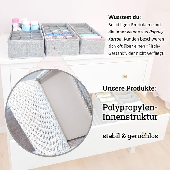 SIMPLE JOY® HEMNES Organizer, Schadstoffgeprüft, DAS ORIGINAL; Stabiler Boden; Schubladen Ordnungssystem für Wickelbedarf, Kinderkleidung, Socken, Unterwäsche; 5er Set, passgenau für ikea Kommode