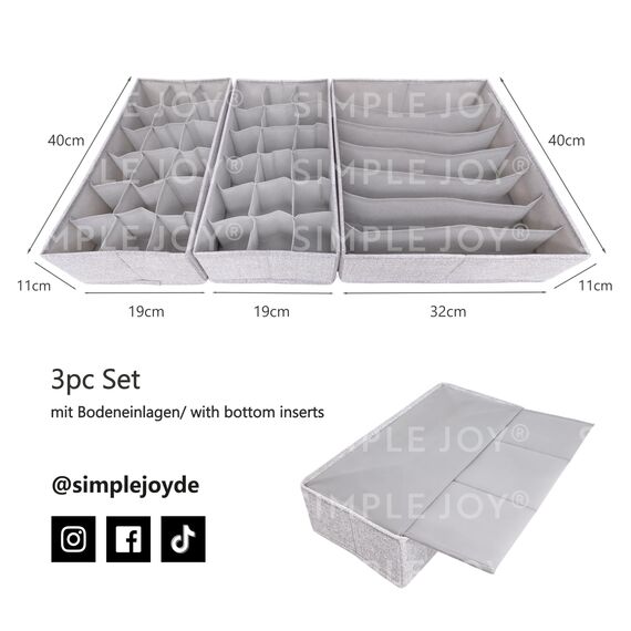 SIMPLE JOY® MALM Organizer für ikea Kommode; DAS ORIGINAL; passgenau; Stabiler Boden; Schubladen Ordnungssystem für BH, Tshirts, Socken, Unterwäsche, Wickelbedarf; 3er Set