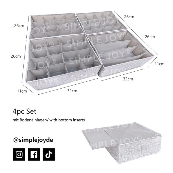 SIMPLE JOY® PAX75 Organizer für ikea Kleiderschrank; DAS ORIGINAL; passgenau; Stabiler Boden; Schubladen Ordnungssystem für Socken, BHs, Unterwäsche, Krawatten; 4er Set