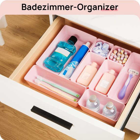 Vtopmart 25 Stücke Rosa Schubladen Organizer mit 4 Größen, Make up Ordnungssystem, Schminktisch Organizer Einsetzbar für Makeup, Küchen, Badezimmer, Büro, Schminktisch