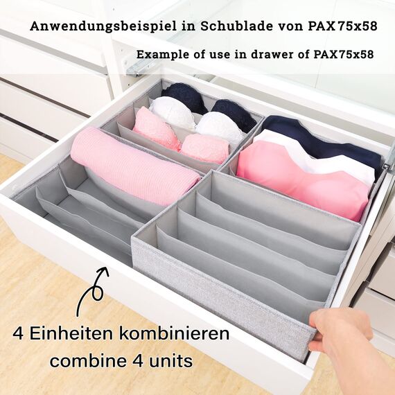 SIMPLE JOY® BH Organizer 1pc für ikea PAX Kleiderschrank; Modulelement unseres PAX75 Organizer Sets; Stabiler Boden; Schubladen Ordnungssystem für Tshirts, Pullis Hosen