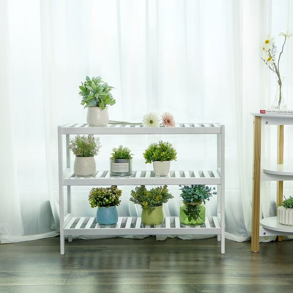 SONGMICS Schuhregal aus Bambus, Schuhablage mit 3 Ebenen, Schuh-Organizer, Regal für Schuhe, Pflanzen, Bücher, Wohnzimmer, Flur, Schlafzimmer, Badezimmer, 26 x 70 x 55 cm, weiß LBS13W