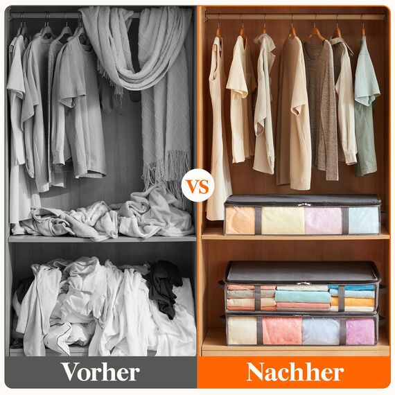 Lifewit 2 Stück 65L Unterbett Aufbewahrungsbox, Faltbare Unterbettkommode Aufbewahrungstasche Storage Boxes mit Deckel, Unterbett Aufbewahrung für Kleider Unterbett Kleiderschrank, Grau