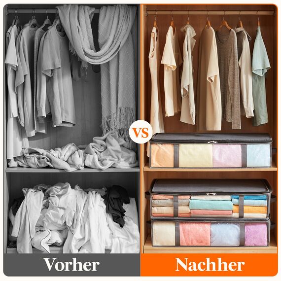 Lifewit 4 Stück 90L Unterbett Aufbewahrungsbox, Faltbare Unterbettkommode Aufbewahrungstasche Storage Boxes mit Deckel, Unterbett Aufbewahrung für Kleider Unterbett Kleiderschrank, Grau