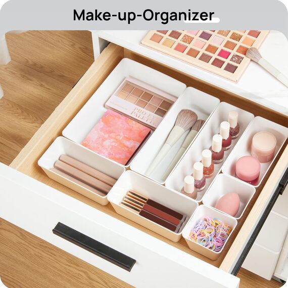 Vtopmart 25 Stücke Weiß Schubladen Organizer mit 4 Größen, Make up Ordnungssystem, Schminktisch Organizer Einsetzbar für Makeup, Küchen, Badezimmer, Büro, Schminktisch
