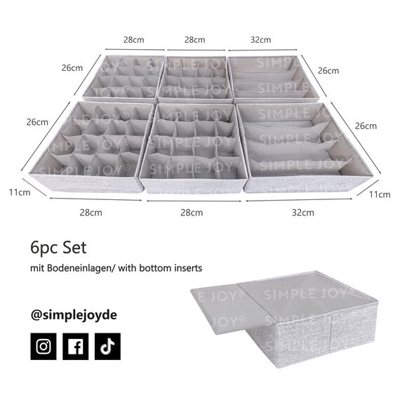 SIMPLE JOY® PAX100 Organizer für ikea Kleiderschrank; DAS ORIGINAL; passgenau; Stabiler Boden; Schubladen Ordnungssystem für Socken, BHs, Unterwäsche, Krawatten; 6er Set