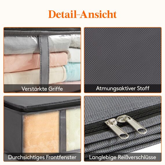 Lifewit 4 Stück 75L Unterbett Aufbewahrungsbox, Faltbare Unterbettkommode Aufbewahrungstasche Storage Boxes mit Deckel, Unterbett Aufbewahrung für Kleider Unterbett Kleiderschrank, Grau