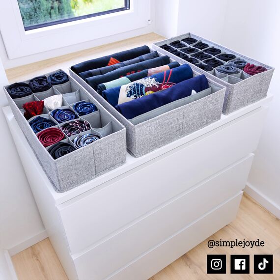 SIMPLE JOY® MALM Organizer für ikea Kommode; DAS ORIGINAL; passgenau; Stabiler Boden; Schubladen Ordnungssystem für BH, Tshirts, Socken, Unterwäsche, Wickelbedarf; 3er Set