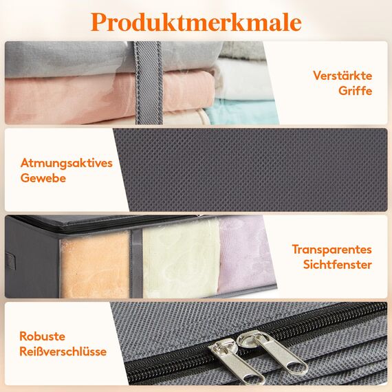 Lifewit 2 Stück 90L Unterbett Aufbewahrungsbox, Faltbare Unterbettkommode Aufbewahrungstasche Storage Boxes mit Deckel, Unterbett Aufbewahrung für Kleider Unterbett Kleiderschrank, Grau