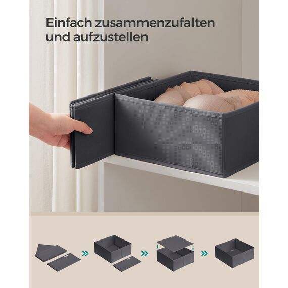 SONGMICS Aufbewahrungsbox für Schublade, 6er Set, Schubladen Organizer, Faltbox, Unterwäsche Organizer, Stoffbox für Socken, Unterwäsche, BHs, Krawatten und Schals, schiefergrau RDZ06G