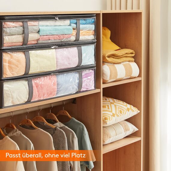 Lifewit 4 Stück 75L Unterbett Aufbewahrungsbox, Faltbare Unterbettkommode Aufbewahrungstasche Storage Boxes mit Deckel, Unterbett Aufbewahrung für Kleider Unterbett Kleiderschrank, Grau