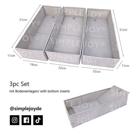 SIMPLE JOY® PAX75 FileFolding Box für IKEA Pax Kleiderschrank; DAS ORIGINAL; passgenau; Stabiler Boden; Schubladen Ordnungssystem, 3er Set
