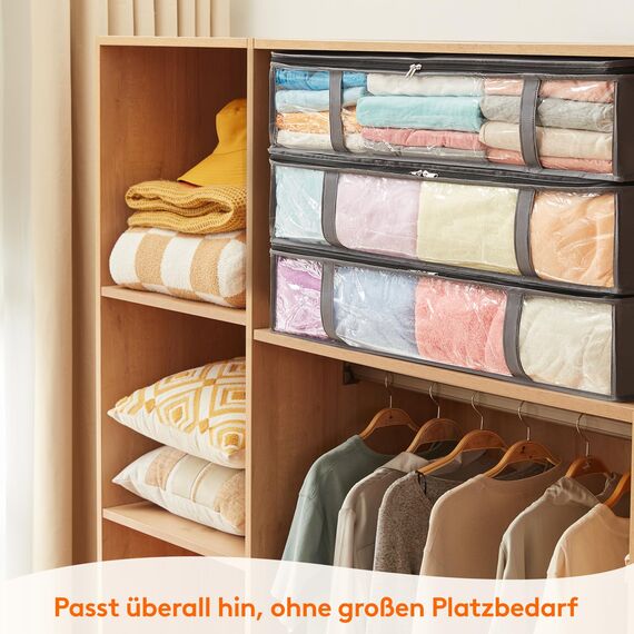 Lifewit 4 Stück 90L Unterbett Aufbewahrungsbox, Faltbare Unterbettkommode Aufbewahrungstasche Storage Boxes mit Deckel, Unterbett Aufbewahrung für Kleider Unterbett Kleiderschrank, Grau