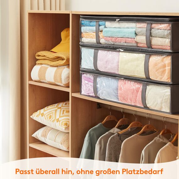 Lifewit 4 Stück 65L Unterbett Aufbewahrungsbox, Faltbare Unterbettkommode Aufbewahrungstasche Storage Boxes mit Deckel, Unterbett Aufbewahrung für Kleider Unterbett Kleiderschrank, Grau