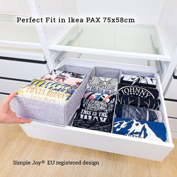 SIMPLE JOY® PAX75 FileFolding Box für IKEA Pax Kleiderschrank; DAS ORIGINAL; passgenau; Stabiler Boden; Schubladen Ordnungssystem, 3er Set