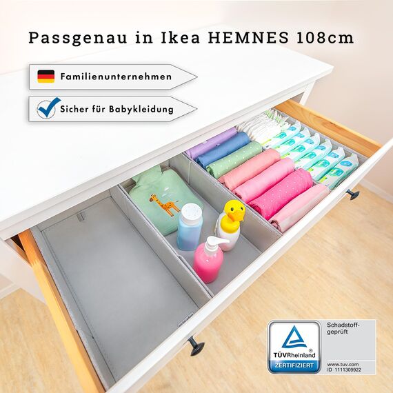 SIMPLE JOY® HEMNES FileFolding Box für ikea Hemnes Kommode, DAS ORIGINAL; passgenau; Stabiler Boden; Schubladen Ordnungssystem; Wickelbedarf, Kinderkleidung, Spielzeug, Pullis; 4er Set