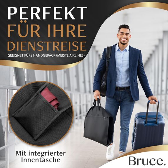 Bruce.® 2x Kleidersack Kurz 100x60cm inkl. 1x Schuhbeutel – Atmungsaktive Kleiderhülle für Anzug, Jacke & Hemd – 120 GSM Materialstärke – Anzugtasche für Reisen & Aufbewahrung - Kleidersäcke herren