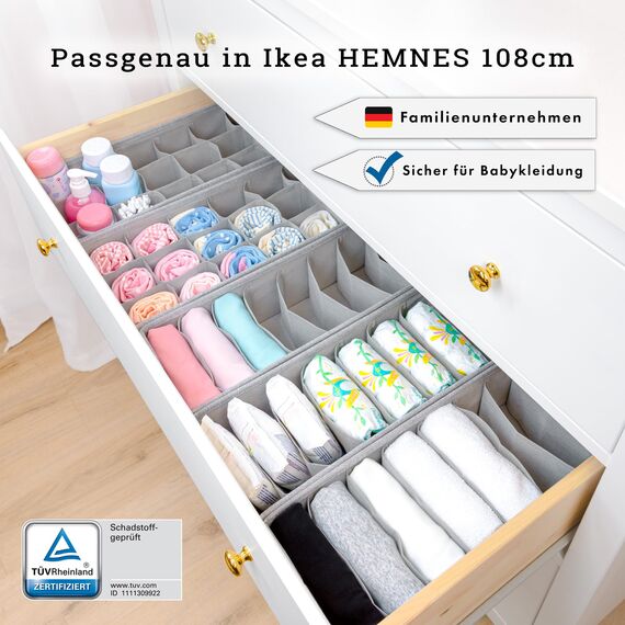 SIMPLE JOY® HEMNES Organizer, Schadstoffgeprüft, DAS ORIGINAL; Stabiler Boden; Schubladen Ordnungssystem für Wickelbedarf, Kinderkleidung, Socken, Unterwäsche; 5er Set, passgenau für ikea Kommode