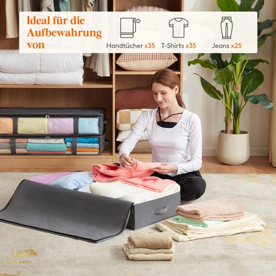 Lifewit 4 Stück 75L Unterbett Aufbewahrungsbox, Faltbare Unterbettkommode Aufbewahrungstasche Storage Boxes mit Deckel, Unterbett Aufbewahrung für Kleider Unterbett Kleiderschrank, Grau