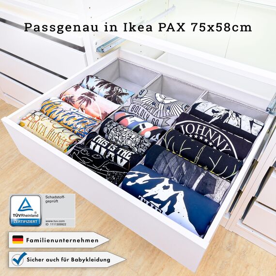 SIMPLE JOY® PAX75 FileFolding Box für IKEA Pax Kleiderschrank; DAS ORIGINAL; passgenau; Stabiler Boden; Schubladen Ordnungssystem, 3er Set