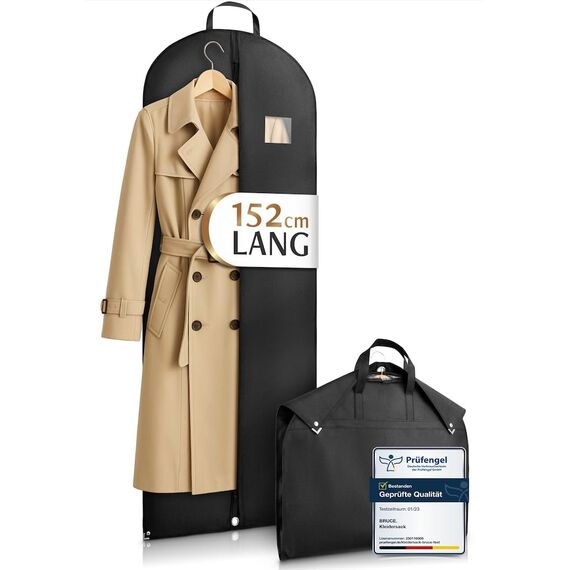 Bruce.® Kleidersack Lang 152x60 cm – Atmungsaktive Kleiderhülle für Mantel, Kleid & Kostüm – 120 GSM Materialstärke – Kleiderschutzhülle für Aufbewahrung & Reise - Kleidersäcke herren