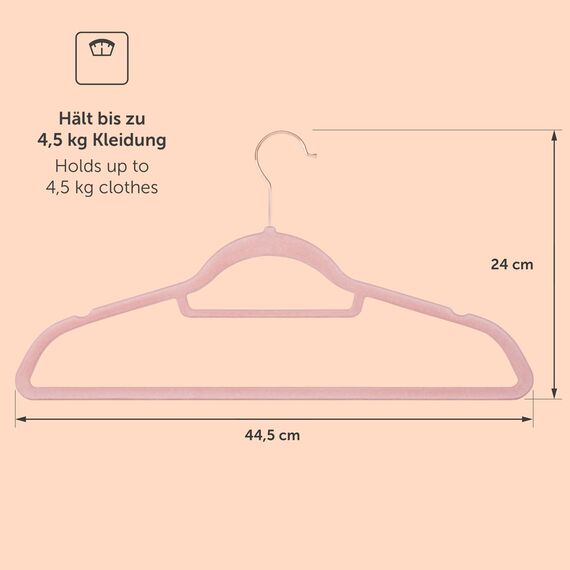 Blumtal Kleiderbügel 20 Stück - 360° Drehbar und Belastbar - Platzsparend und Rutschfest - Rosa Mit Samtbezug - Hangers