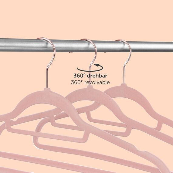 Blumtal Kleiderbügel 30 Stück - Samtbezogene, 360° drehbare und belastbare Kleiderbügel - Platzsparend und rutschfest - Rosa Farbe