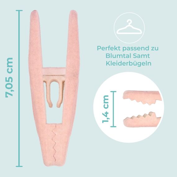 Blumtal Kleiderbügel Samt 30 Stück mit Clips - Bügel Samt 360° drehbar und robust - platzsparende Kleiderbügel rutschfest - Kleiderbügel mit Klammern - Bügel für Hosen - Hosenbügel Rosa
