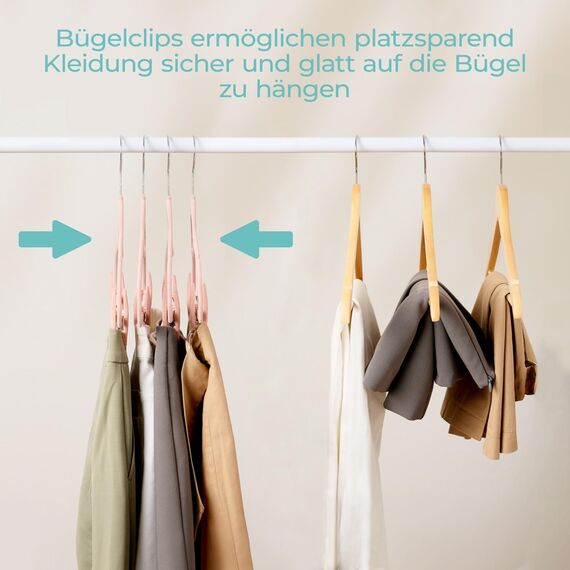 Blumtal Kleiderbügel Samt 30 Stück mit Clips - Bügel Samt 360° drehbar und robust - platzsparende Kleiderbügel rutschfest - Kleiderbügel mit Klammern - Bügel für Hosen - Hosenbügel Rosa