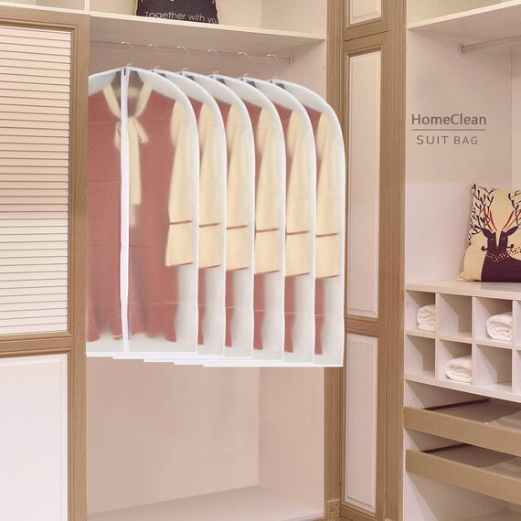 HomeClean Kleidersack Durchsichtig 60cm x 100cm Anzug Tasche Mottenfest Kleidersäcke Weiß Atmungsaktiv Voller Reißverschluss Staubschutz für Anzug Tanzkleidung Schrank Packung mit 6