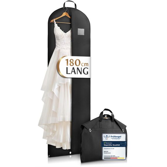 Bruce.® Kleidersack Lang 180x60 cm – Extra langer Kleidersack für Brautkleid, Ballkleid & Abendrobe – 120 GSM Materialstärke – Atmungsaktive Hülle für Schutz & Lagerung - Kleidersäcke herren