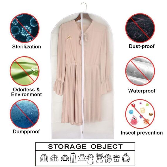 HomeClean Kleidersack Durchsichtig 60cm x 100cm Anzug Tasche Mottenfest Kleidersäcke Weiß Atmungsaktiv Voller Reißverschluss Staubschutz für Anzug Tanzkleidung Schrank Packung mit 6