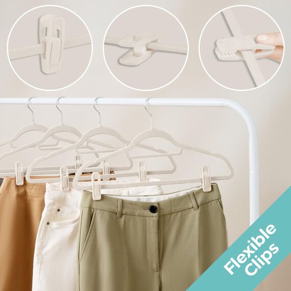 Blumtal Samt-Kleiderbügel, rutschfest, um 360° drehbar, für Mäntel, Anzüge, Hemden und Hosen, 30 Stück, Elfenbein