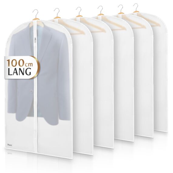 Bruce.® 6x Kleidersack Transparent 100×60 cm – Atmungsaktive Kleiderhüllen aus PEVA für Anzug, Mantel, Kleid & Jacke – Für Reise & Aufbewahrung - Kleidersäcke herren