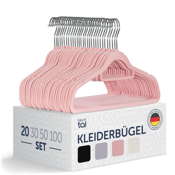 Blumtal Kleiderbügel 20 Stück - Samt 360° drehbar, rutschfest, platzsparend und belastbar - Rosa mit Samtbezug - Hangers