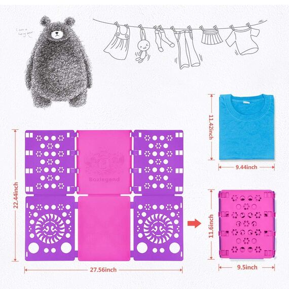 BoxLegend Faltbrett Für Kleidung Hemden Wäsche Erwachsen Faltbrett Kleidung T Shirt Faltbrett Wäsche Faltbrett Verstelltbar Hemdenfalter (Rosa & Lila)