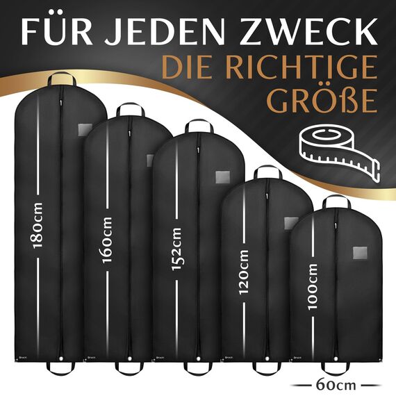 Bruce.® 3x Kleidersack Lang 180x60 cm inkl. 1x Schuhbeutel – Extra langer Kleidersack für Brautkleid, Ballkleid & Abendrobe – 120 GSM Atmungsaktive Hülle für Schutz & Lagerung - Kleidersäcke herren